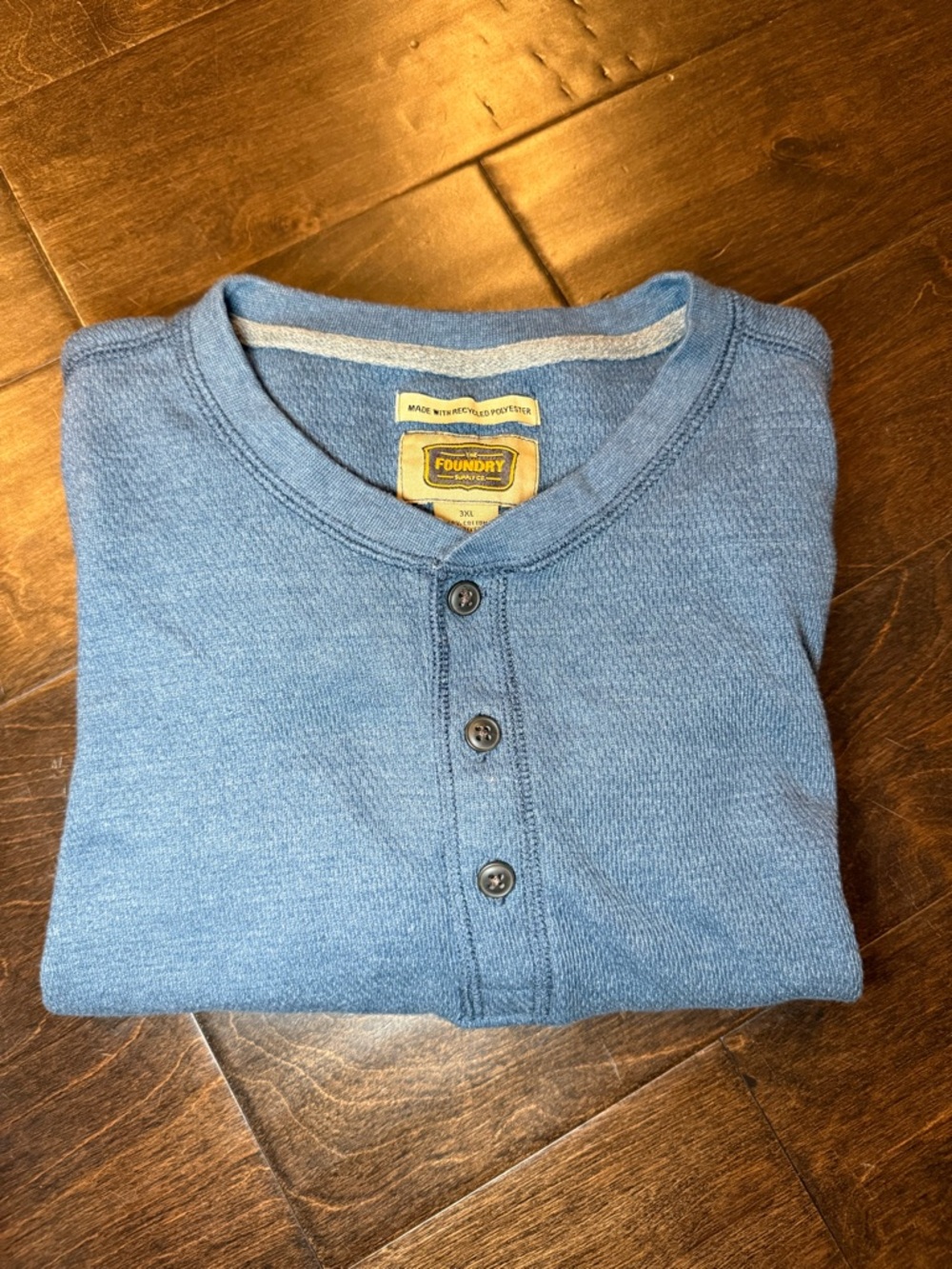 The Foundry Supply Co Shirt Mens 3XL Blue Henley Long Sleeve Knit Casual Solid